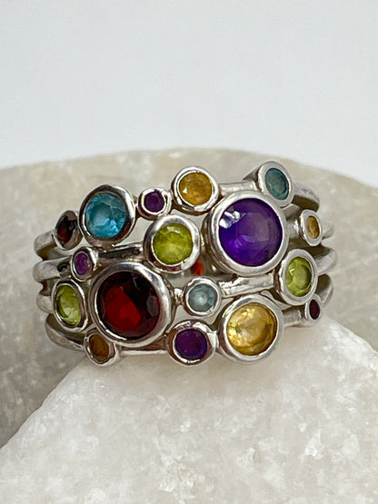 925 Sterling Silver Gem Set Bubble Ring - Size S.5
