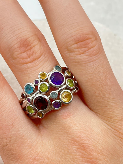 925 Sterling Silver Gem Set Bubble Ring - Size S.5