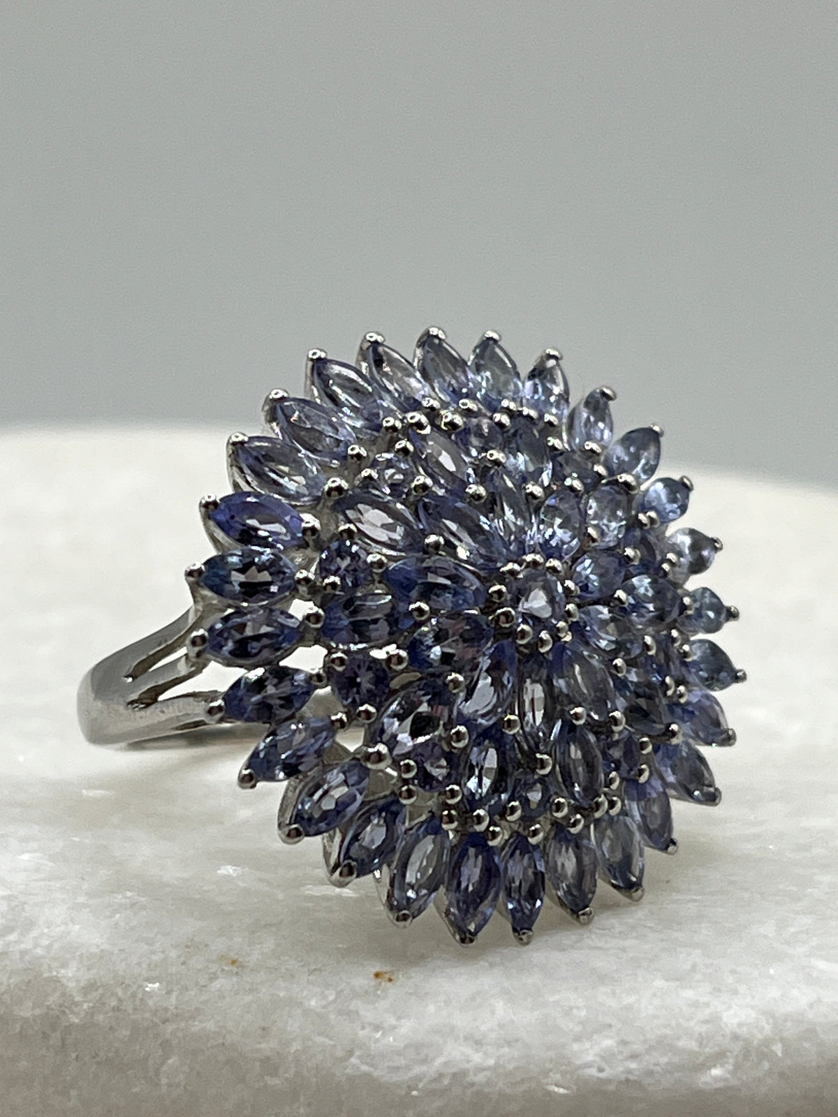 925 Sterling Silver Tanzanite Large Shaped Cluster Ring - Size O