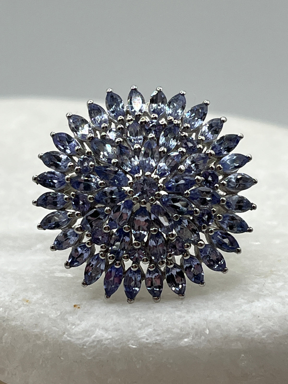 925 Sterling Silver Tanzanite Large Shaped Cluster Ring - Size O