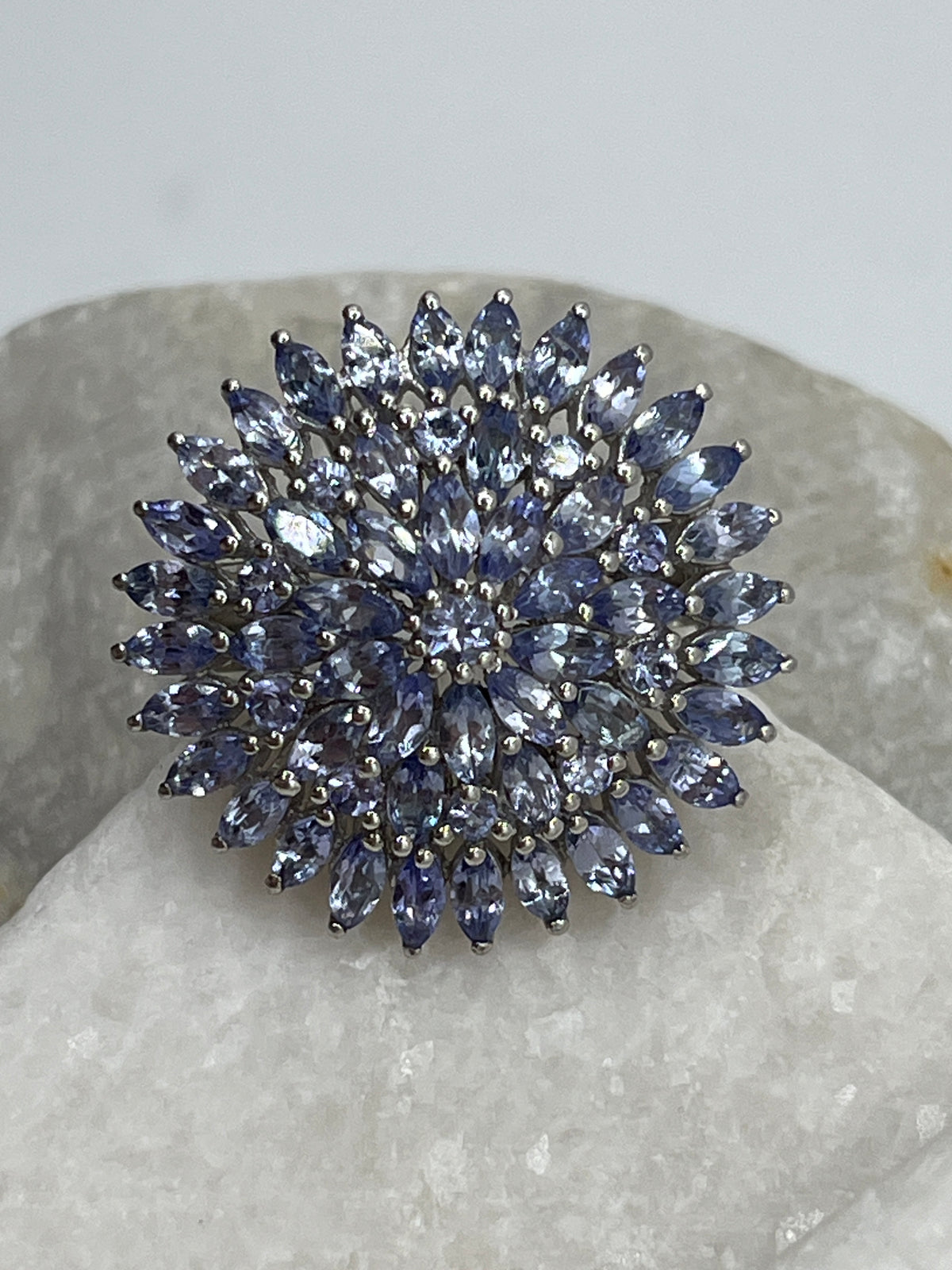 925 Sterling Silver Tanzanite Large Shaped Cluster Ring - Size O