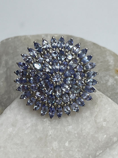 925 Sterling Silver Tanzanite Large Shaped Cluster Ring - Size O