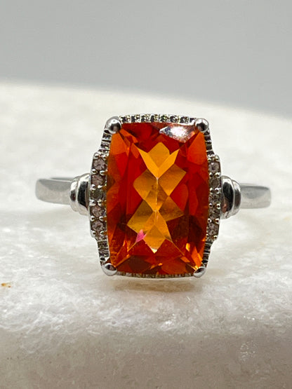 925 Sterling Silver Padparadscha Quartz and White Zircon Statement Ring - Size Q