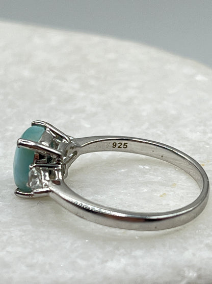 Vintage 925 Sterling Silver Larimar and White Topaz Trilogy Ring - Size O