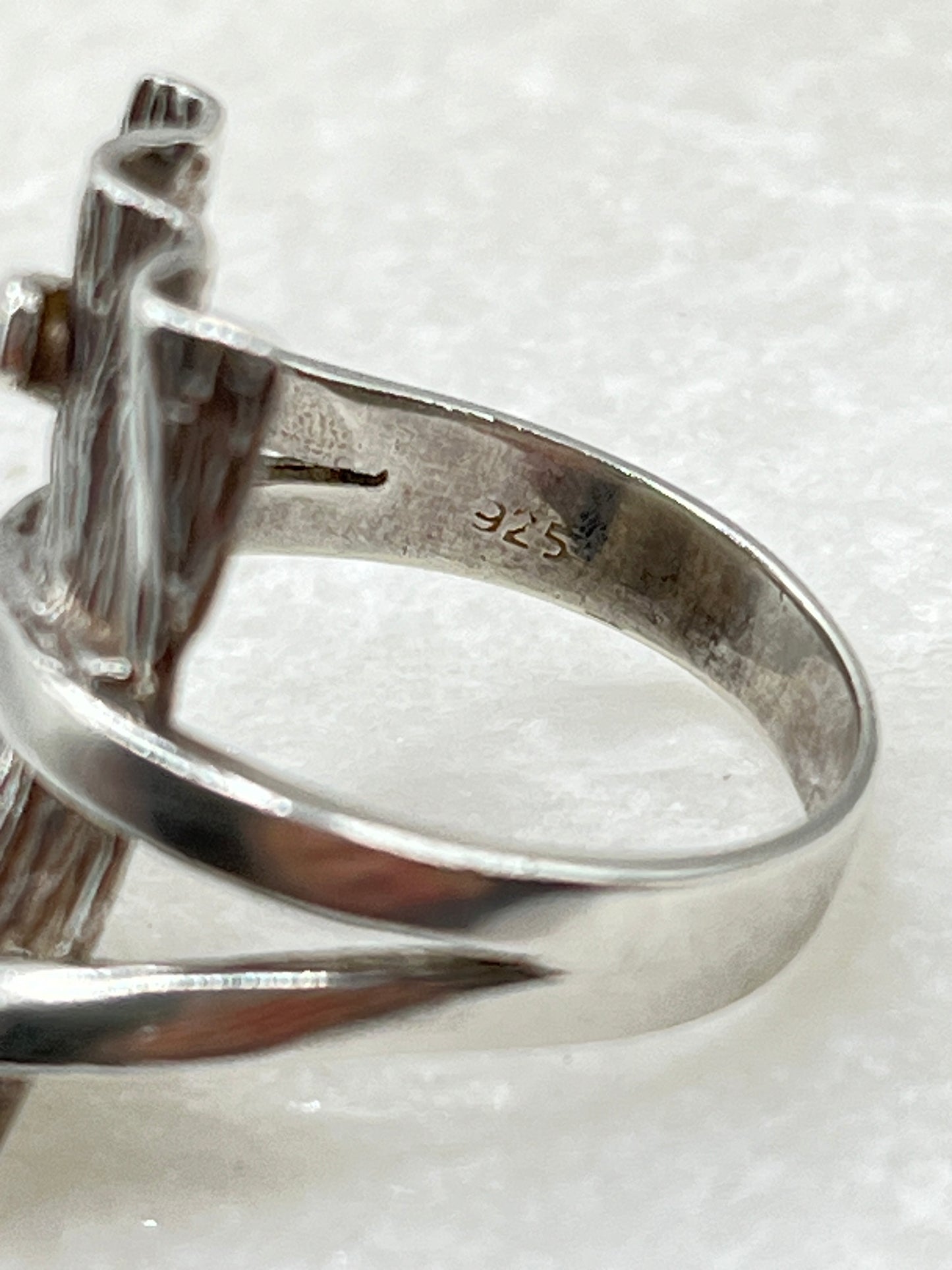 Vintage 925 Sterling Silver Modernist Tree Bark Twist Ring - Size Q