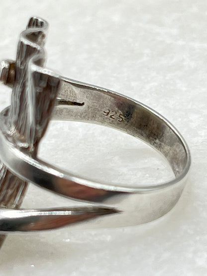 Vintage 925 Sterling Silver Modernist Tree Bark Twist Ring - Size Q