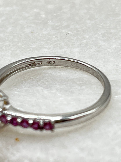 925 Sterling Silver Ethiopian Opal and Pink Tourmaline Ring - Size S