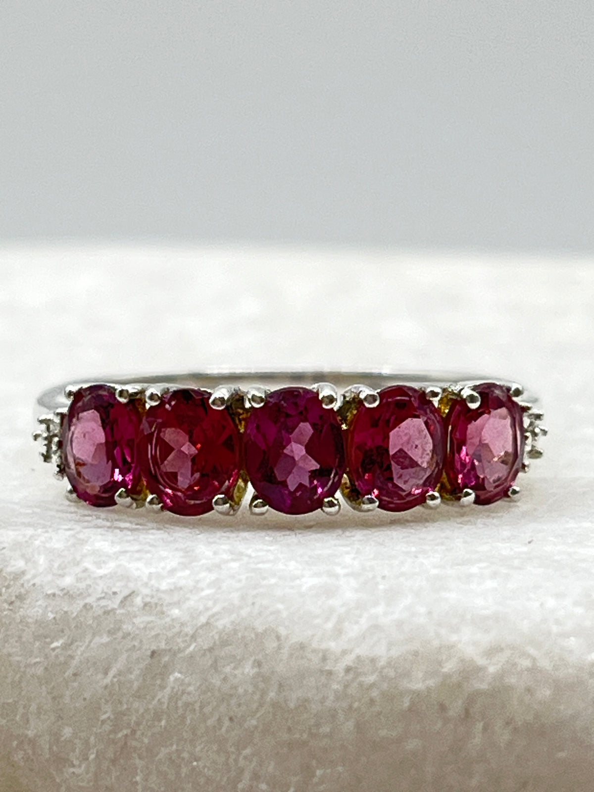 925 Sterling Silver Pink Tourmaline Half Eternity Band Ring - Size S.5