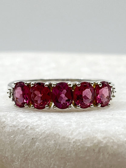 925 Sterling Silver Pink Tourmaline Half Eternity Band Ring - Size S.5