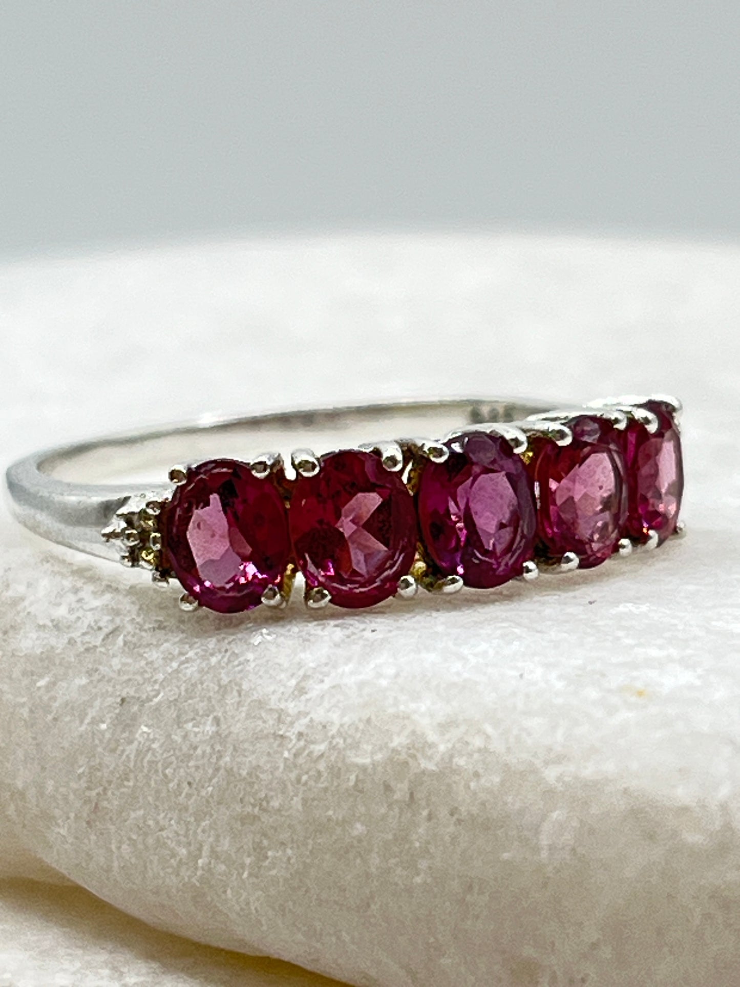 925 Sterling Silver Pink Tourmaline Half Eternity Band Ring - Size S.5