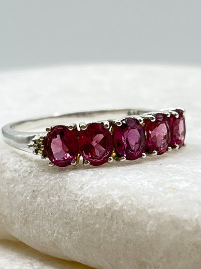 925 Sterling Silver Pink Tourmaline Half Eternity Band Ring - Size S.5
