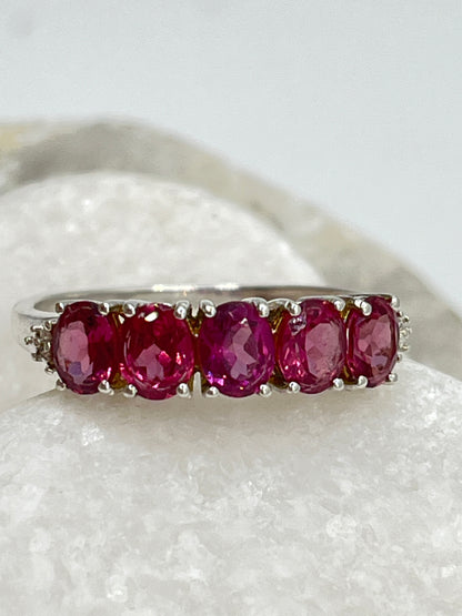 925 Sterling Silver Pink Tourmaline Half Eternity Band Ring - Size S.5