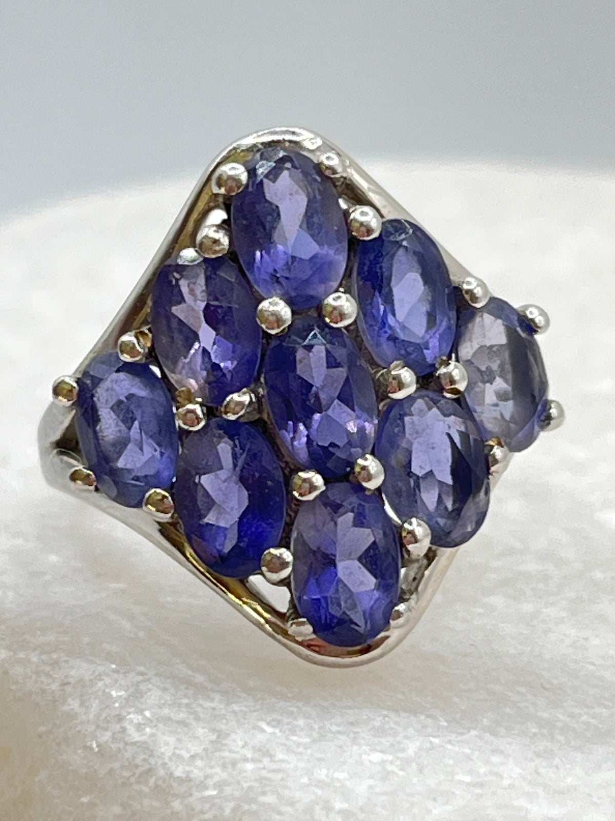 Vintage 925 Sterling Silver Natural Tanzanite Marquise Shaped Cluster Ring - Size O