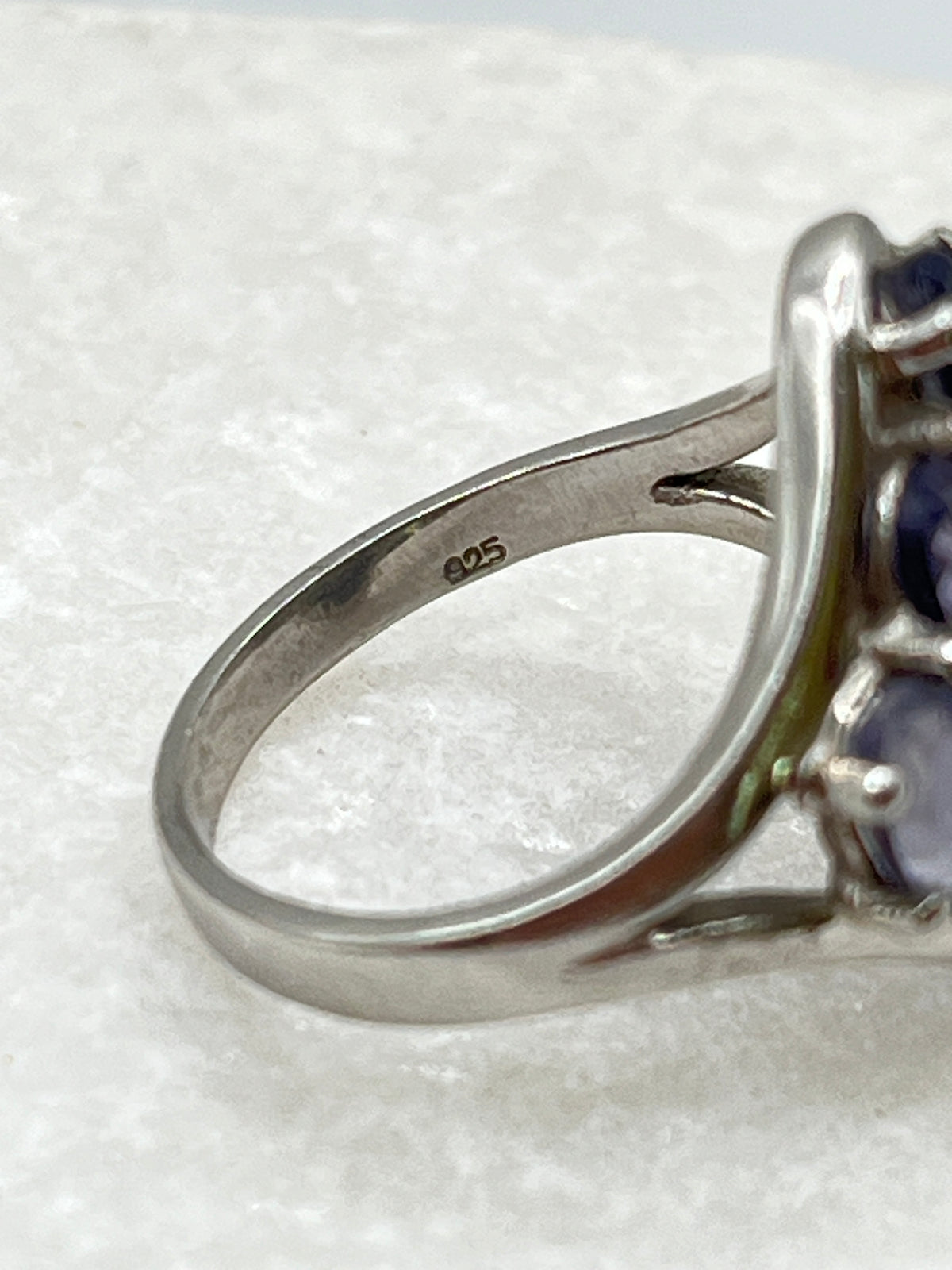 Vintage 925 Sterling Silver Natural Tanzanite Marquise Shaped Cluster Ring - Size O