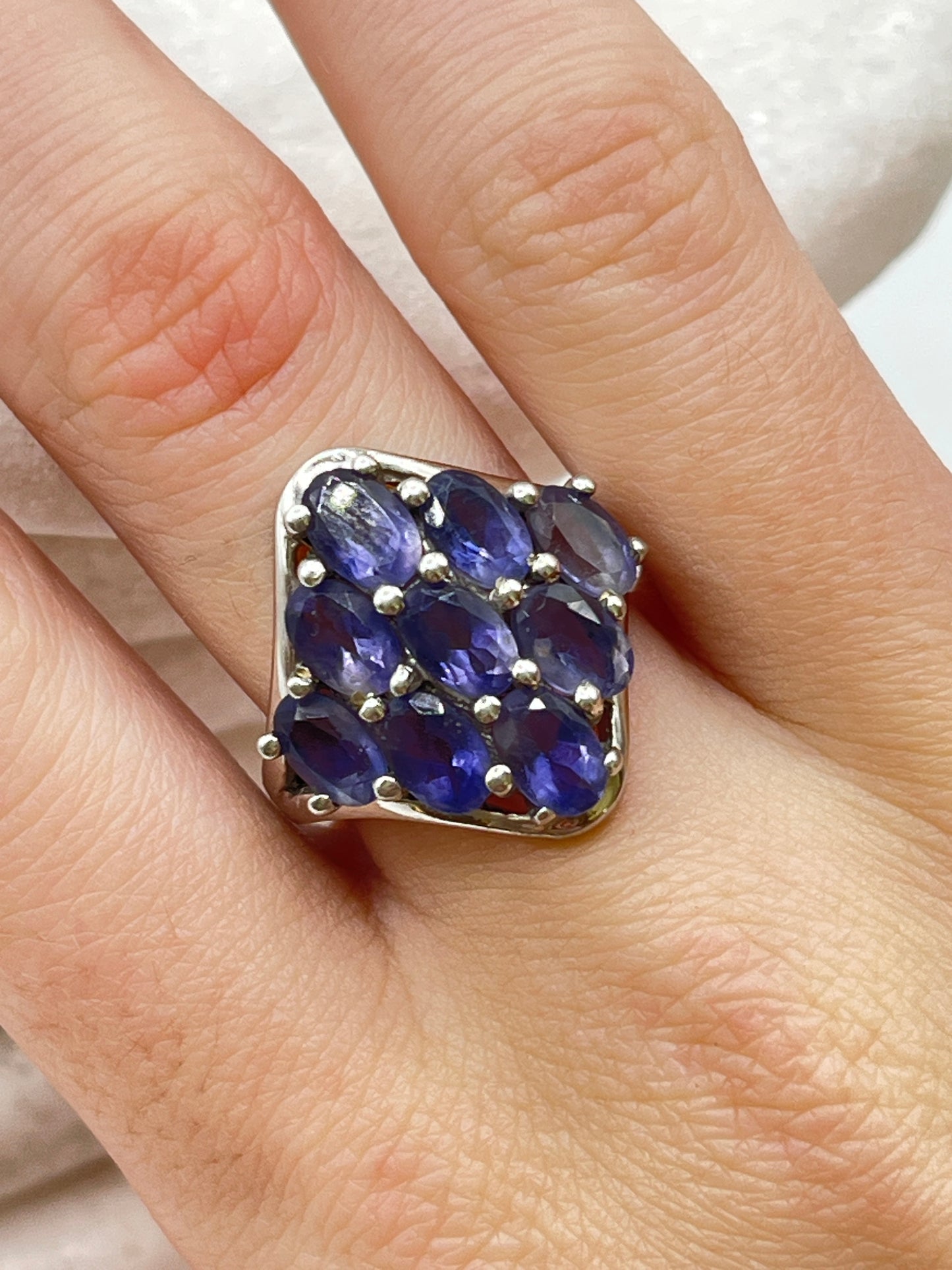 Vintage 925 Sterling Silver Natural Tanzanite Marquise Shaped Cluster Ring - Size O