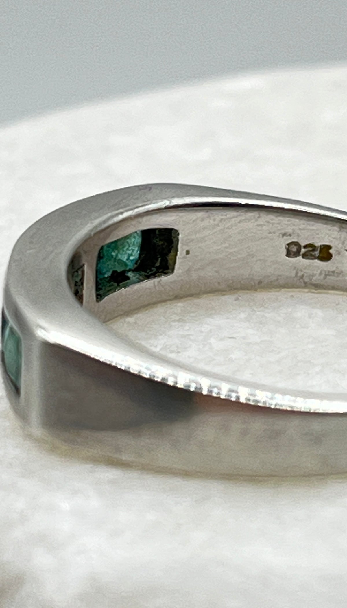 925 Sterling Silver Emerald Channel Set Ring - Size P.5