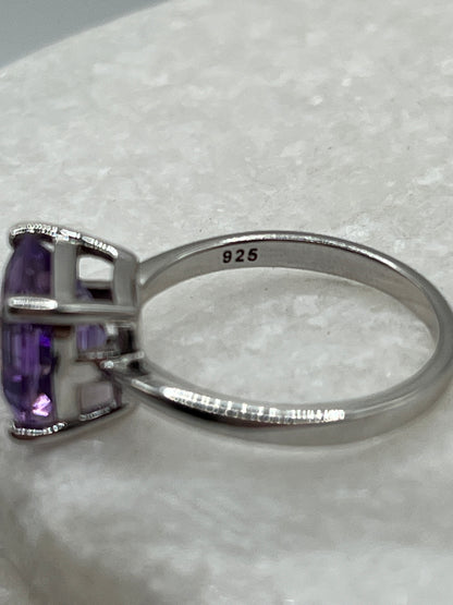 925 Sterling Silver Moroccan Amethyst Asscher Cut Ring - Size M