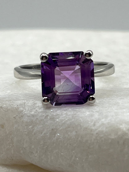 925 Sterling Silver Moroccan Amethyst Asscher Cut Ring - Size M