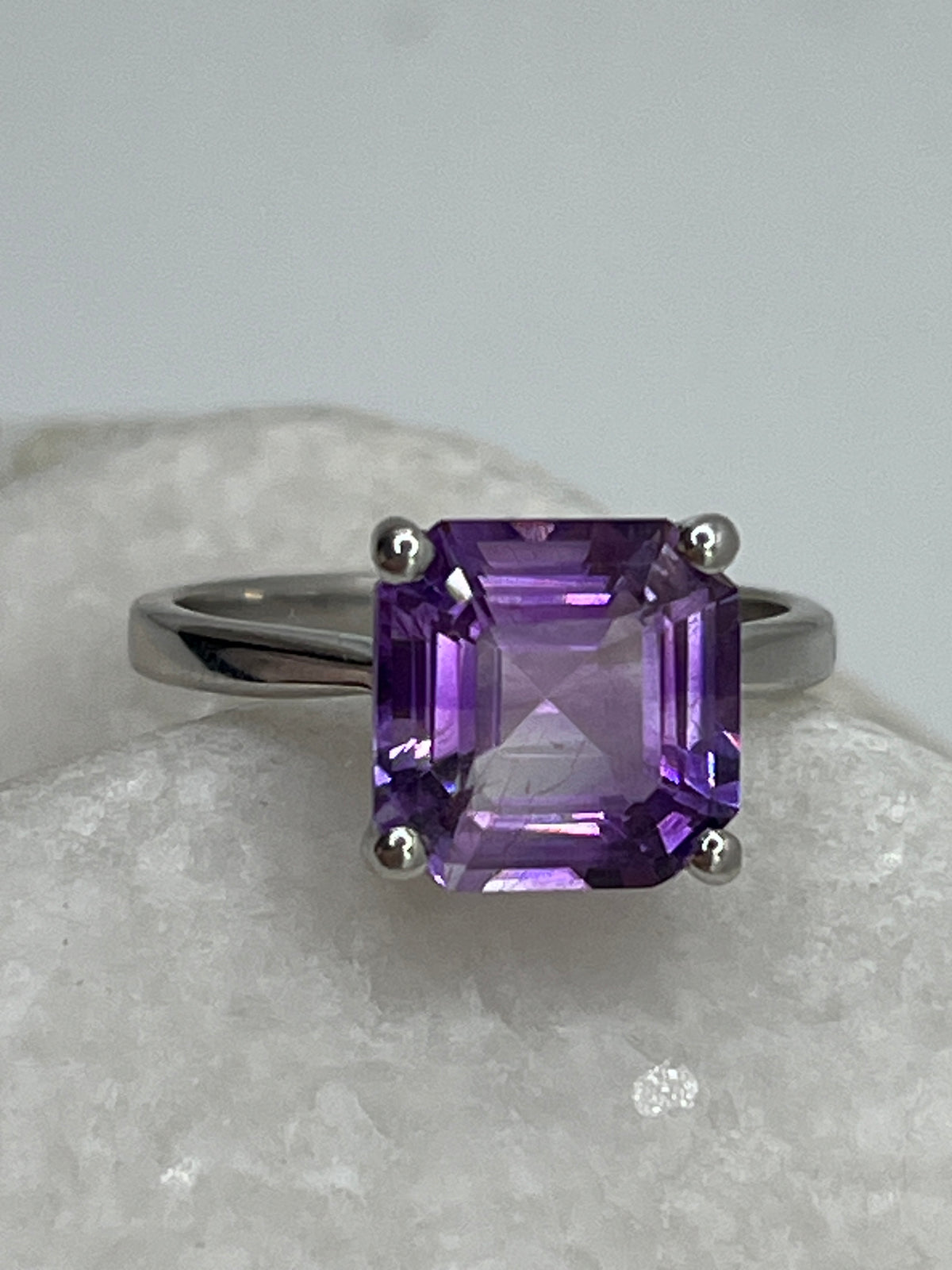 925 Sterling Silver Moroccan Amethyst Asscher Cut Ring - Size M
