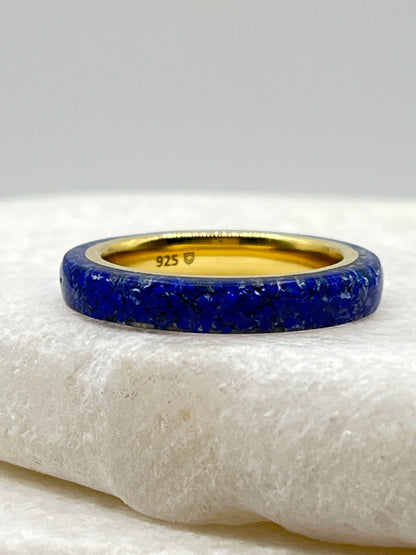 925 Sterling Silver Sar-i-Sang Lapis Lazuli Midas Band Ring - Size M