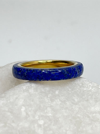925 Sterling Silver Sar-i-Sang Lapis Lazuli Midas Band Ring - Size M