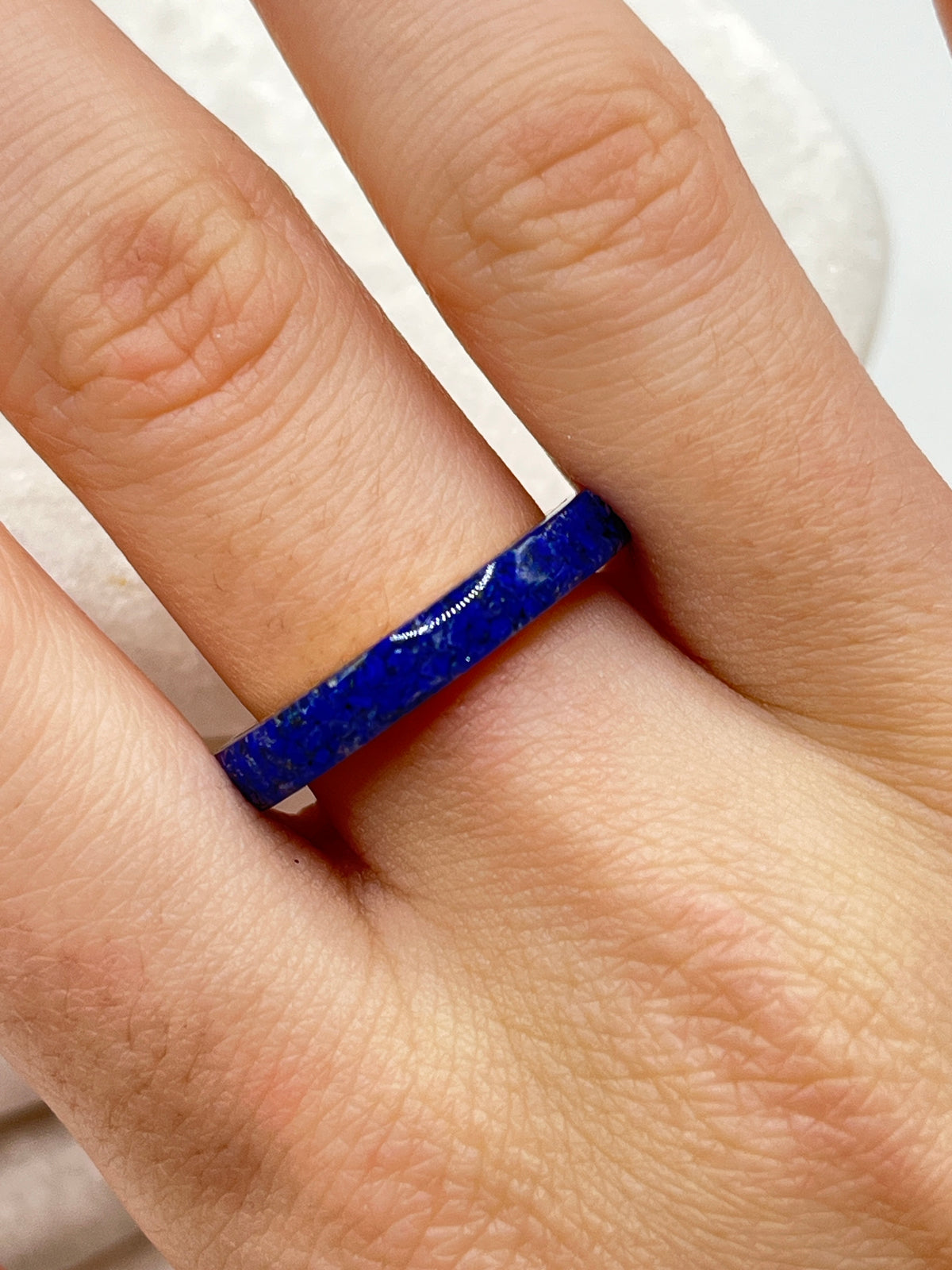 925 Sterling Silver Sar-i-Sang Lapis Lazuli Midas Band Ring - Size M