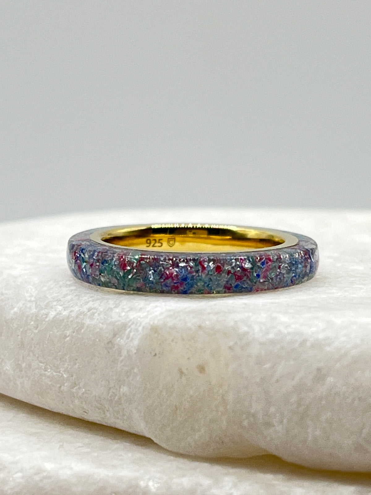 925 Sterling Silver Multi-Colour Quartz Midas Band Ring - Size M