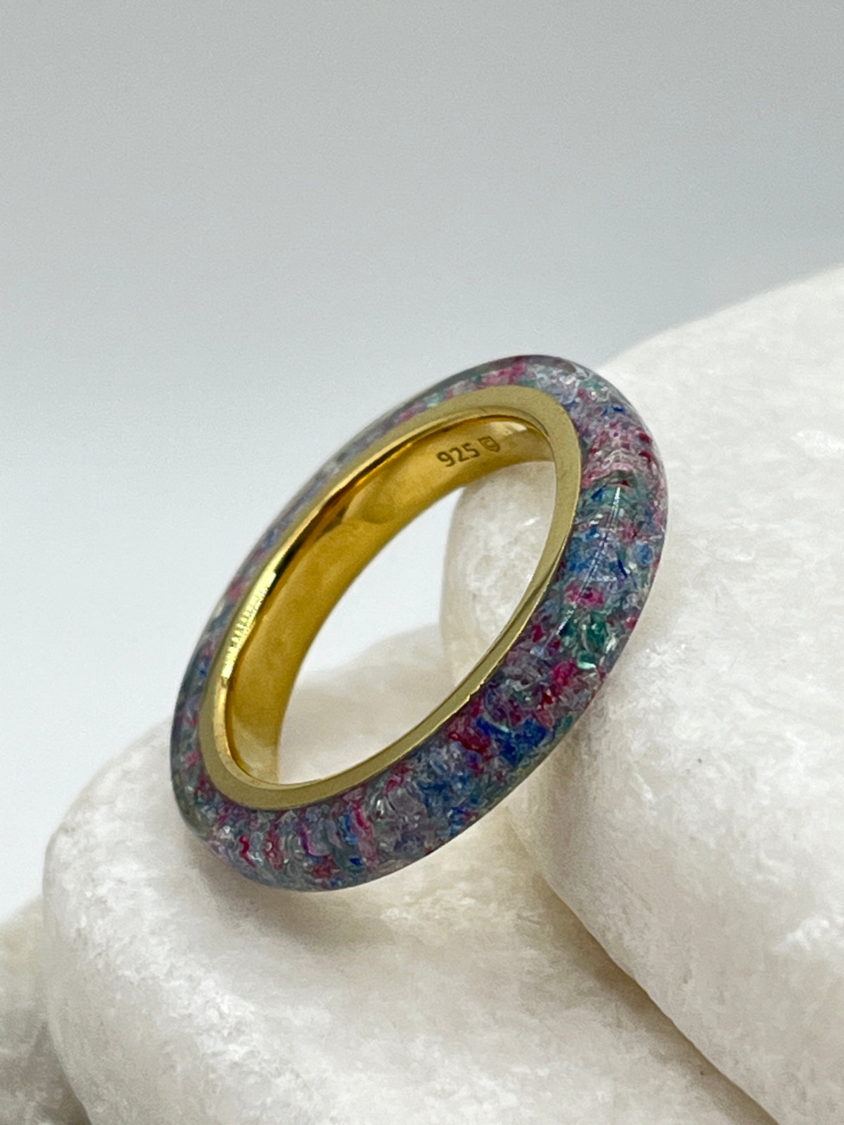 925 Sterling Silver Multi-Colour Quartz Midas Band Ring - Size M