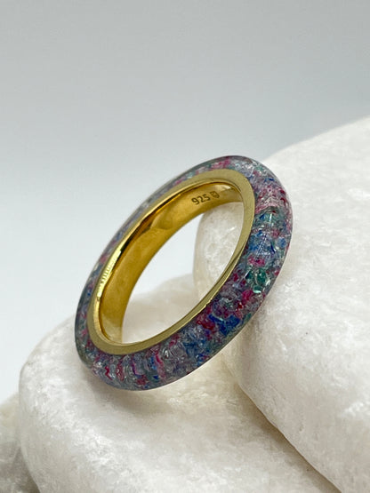 925 Sterling Silver Multi-Colour Quartz Midas Band Ring - Size M