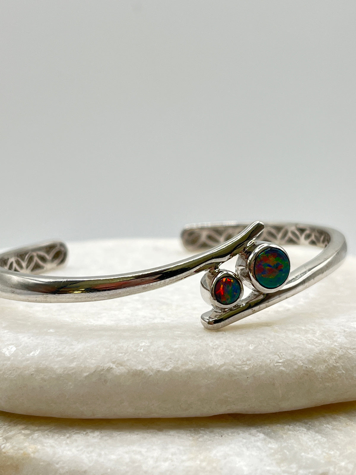 925 Sterling Silver Opal Doublet Cuff Bangle