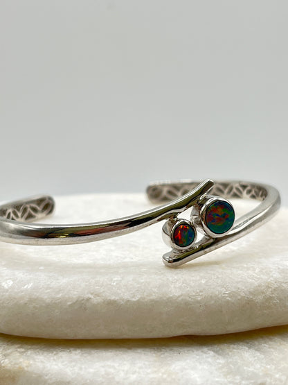 925 Sterling Silver Opal Doublet Cuff Bangle