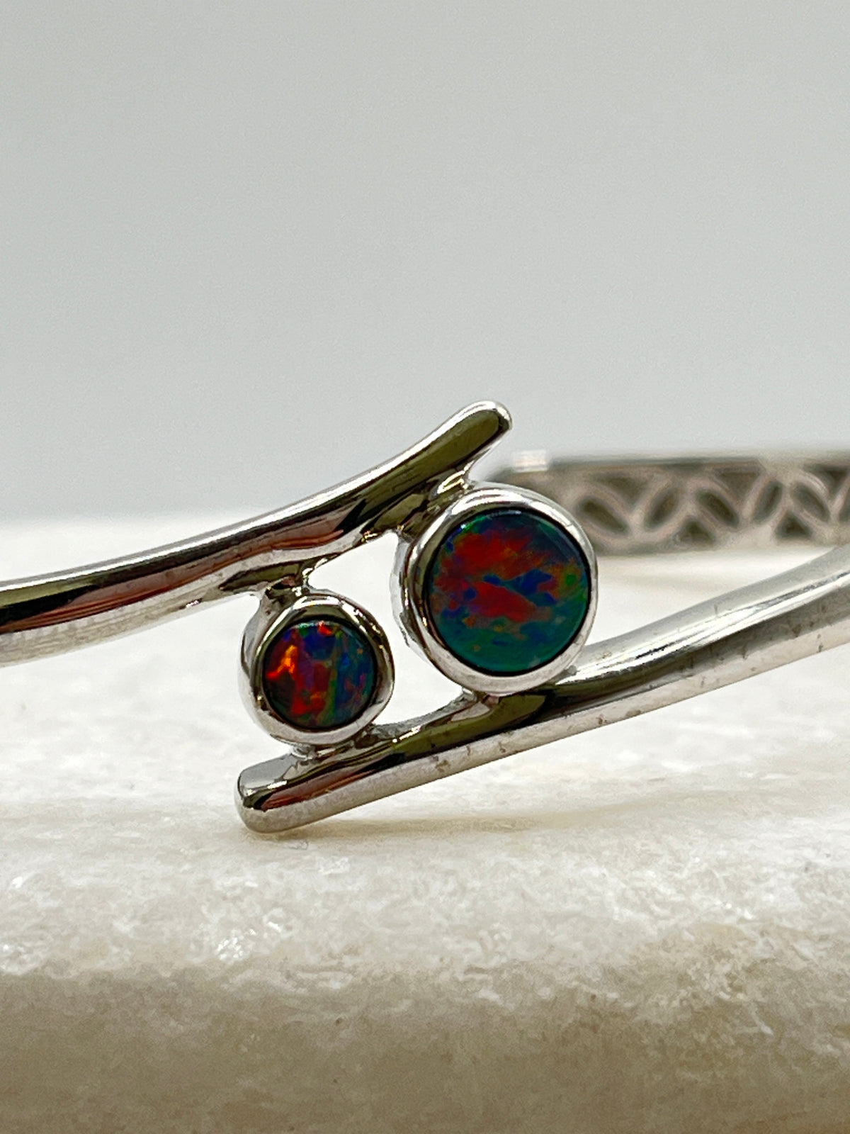 925 Sterling Silver Opal Doublet Cuff Bangle