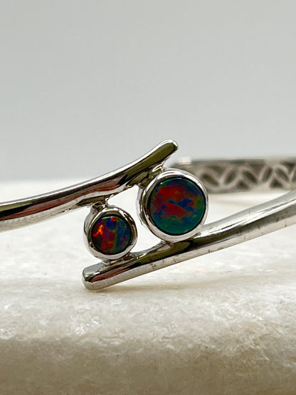 925 Sterling Silver Opal Doublet Cuff Bangle