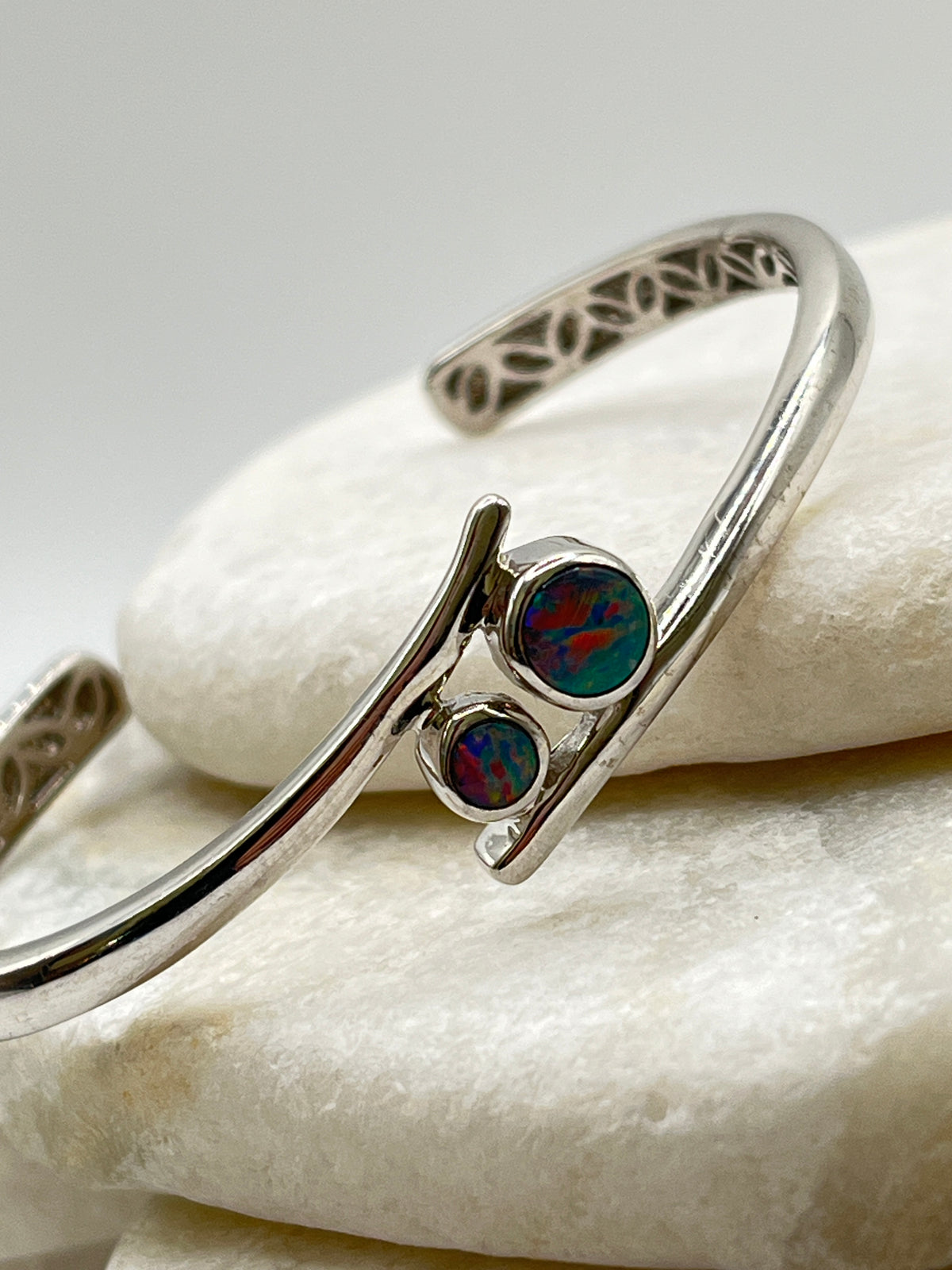 925 Sterling Silver Opal Doublet Cuff Bangle