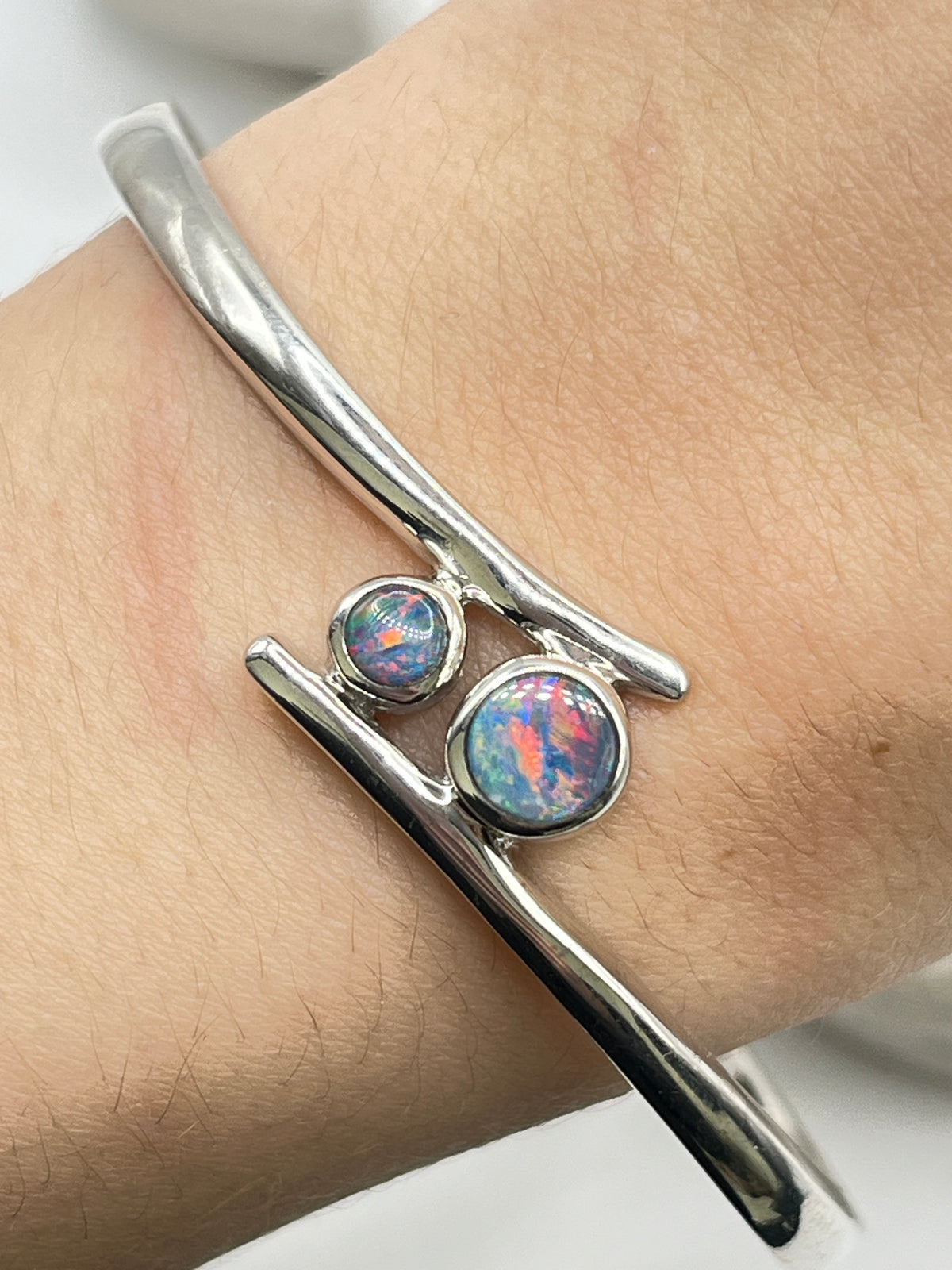 925 Sterling Silver Opal Doublet Cuff Bangle
