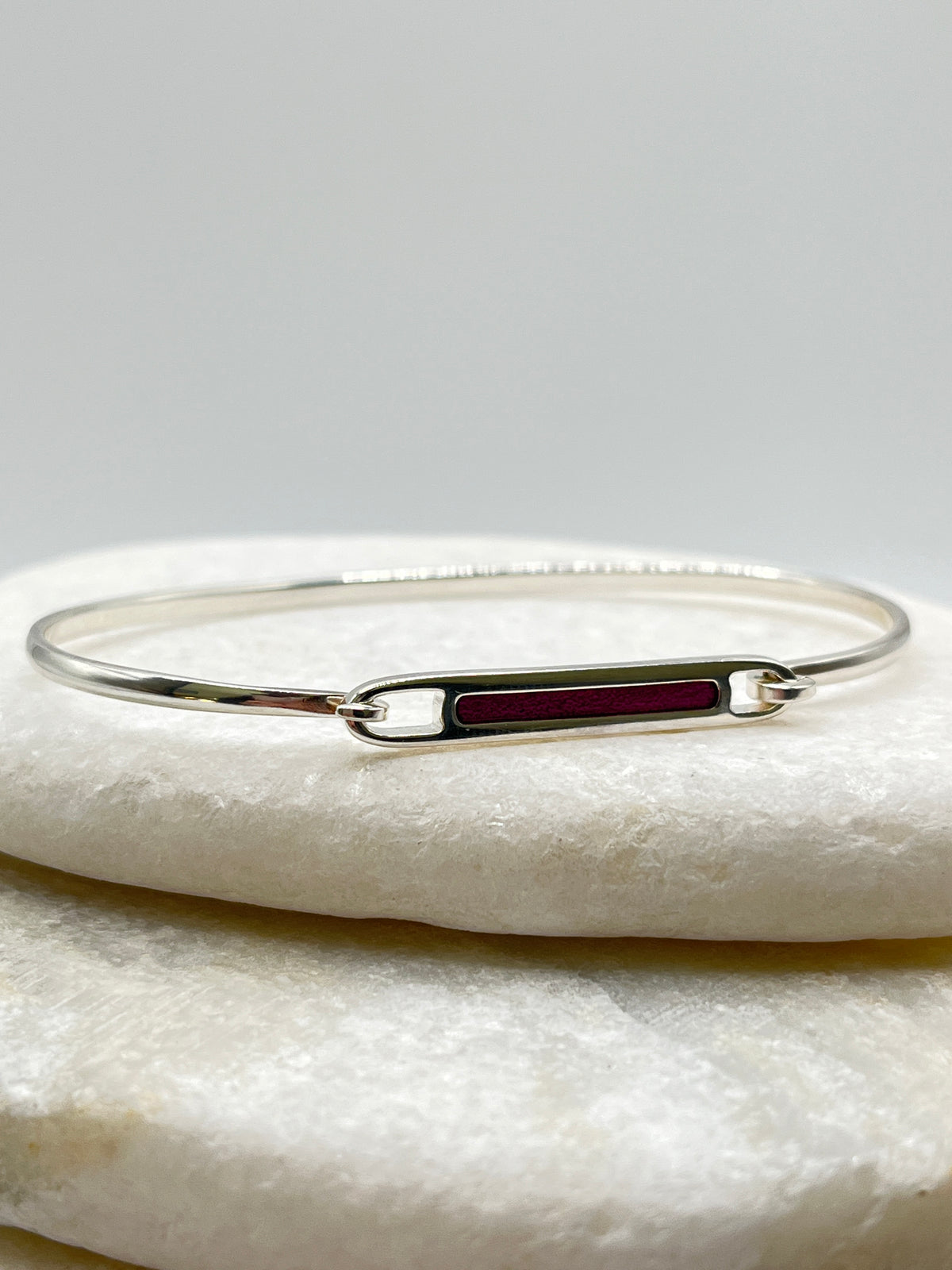 925 Sterling Silver Glitter Pink Enamel Cuff Bangle
