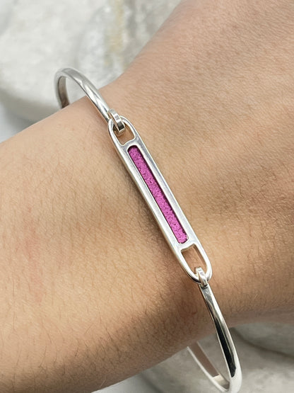 925 Sterling Silver Glitter Pink Enamel Cuff Bangle