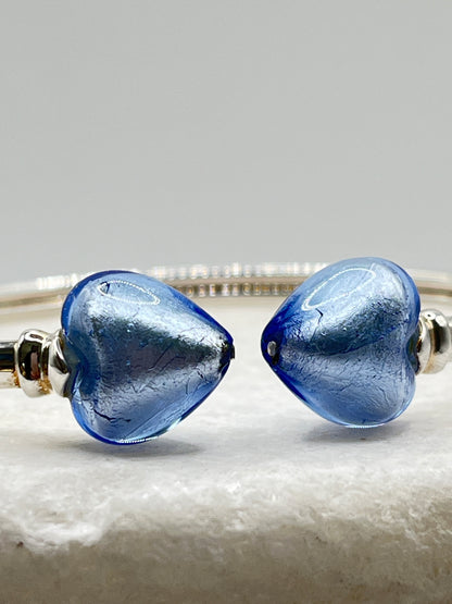 925 Sterling Silver Murano Blue Glass Cuff Bangle