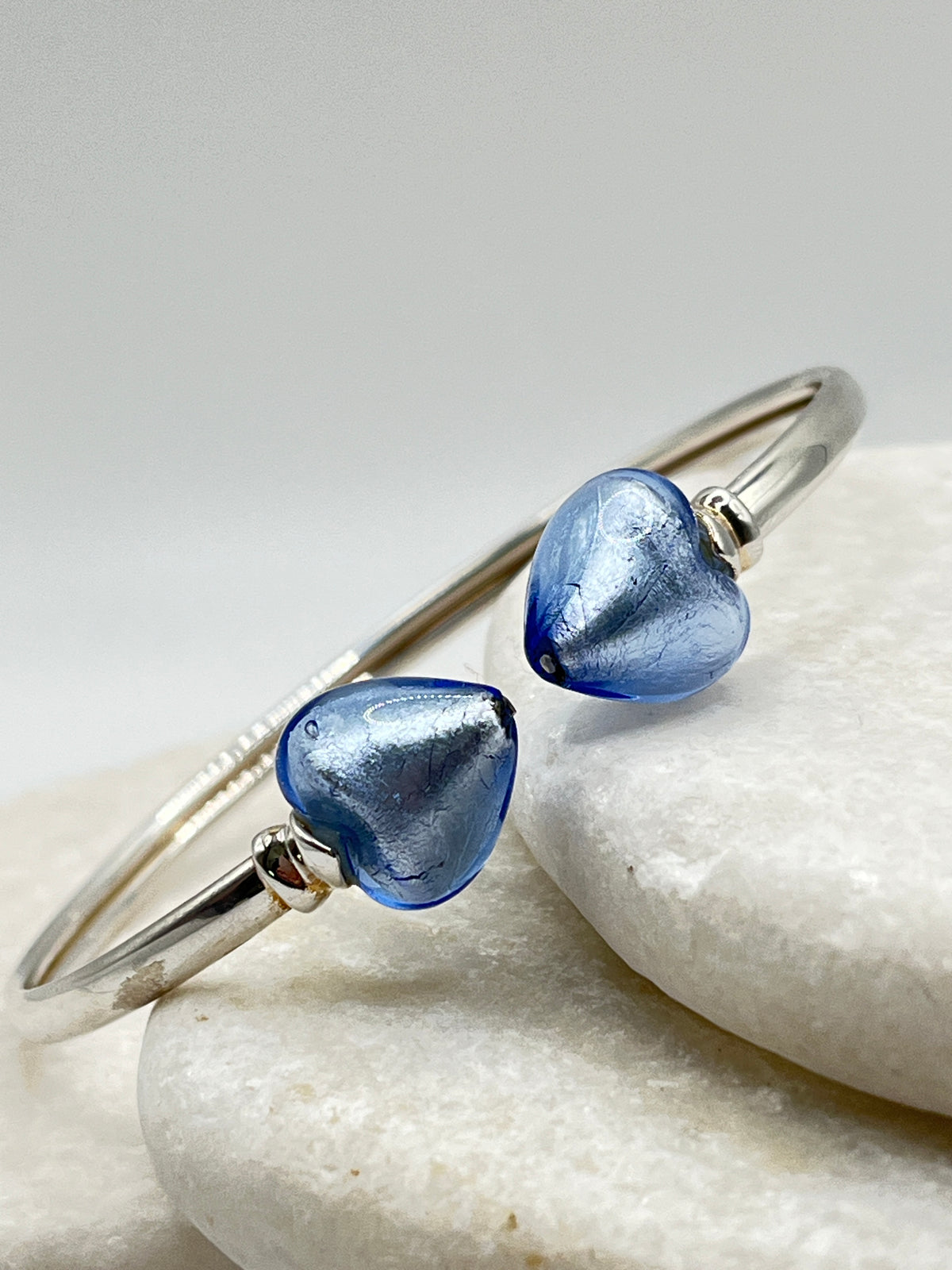 925 Sterling Silver Murano Blue Glass Cuff Bangle