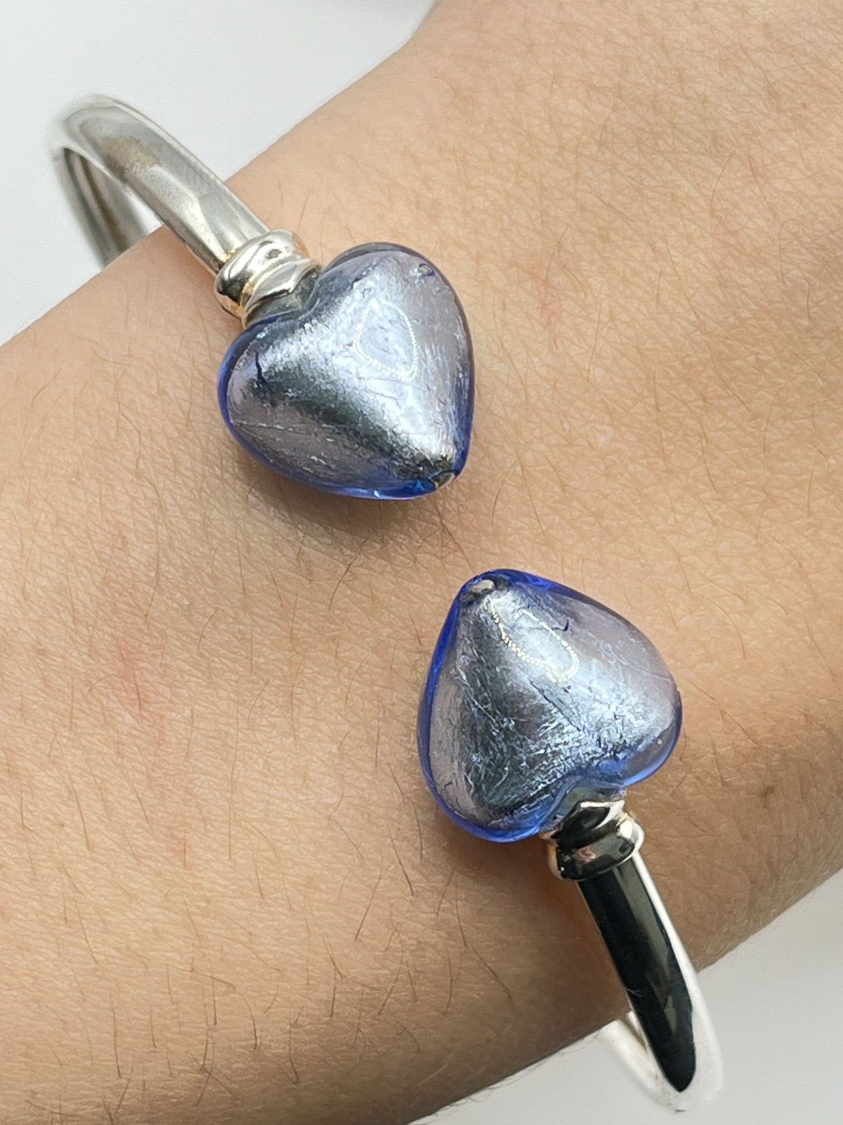 925 Sterling Silver Murano Blue Glass Cuff Bangle