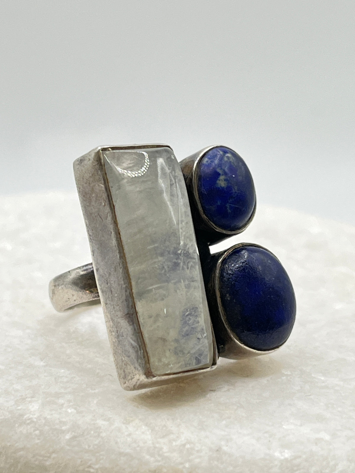 925 Sterling Silver Moonstone And Lapis Lazuli Ring - Size O