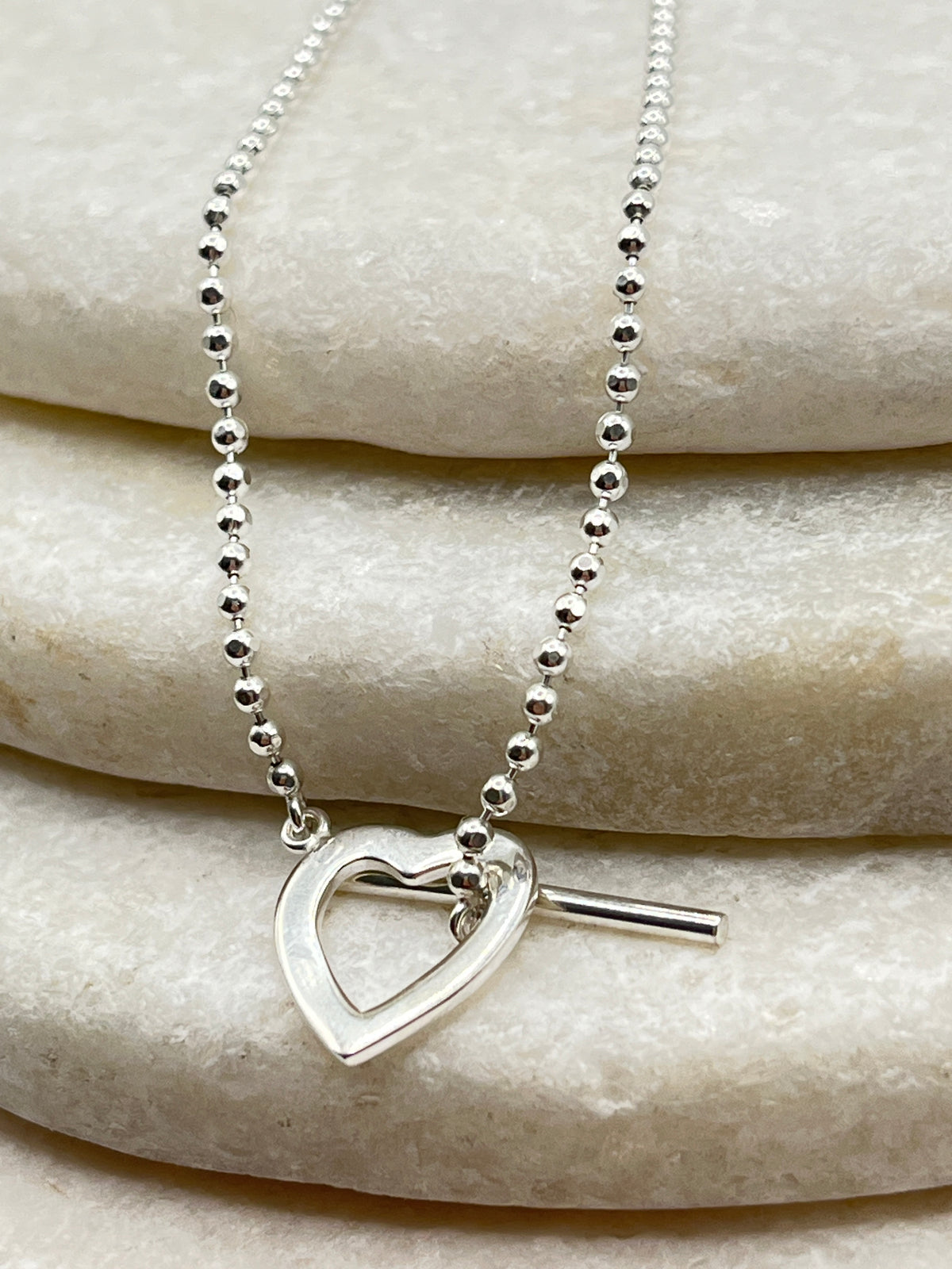 925 Sterling Silver Heart T-Bar Bracelet