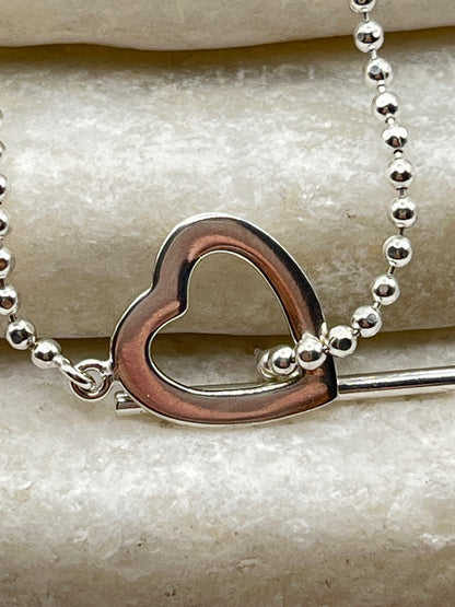 925 Sterling Silver Heart T-Bar Bracelet