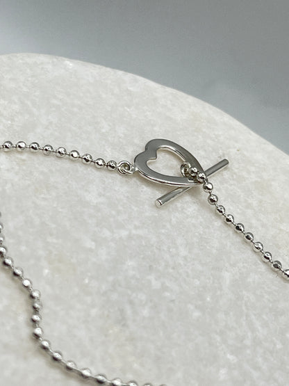 925 Sterling Silver Heart T-Bar Bracelet