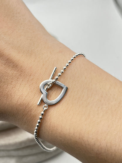 925 Sterling Silver Heart T-Bar Bracelet