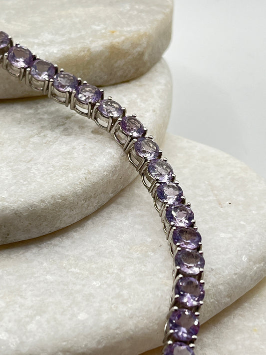 925 Sterling Silver Amethyst Bracelet - Genuine Gemstone Jewellery
