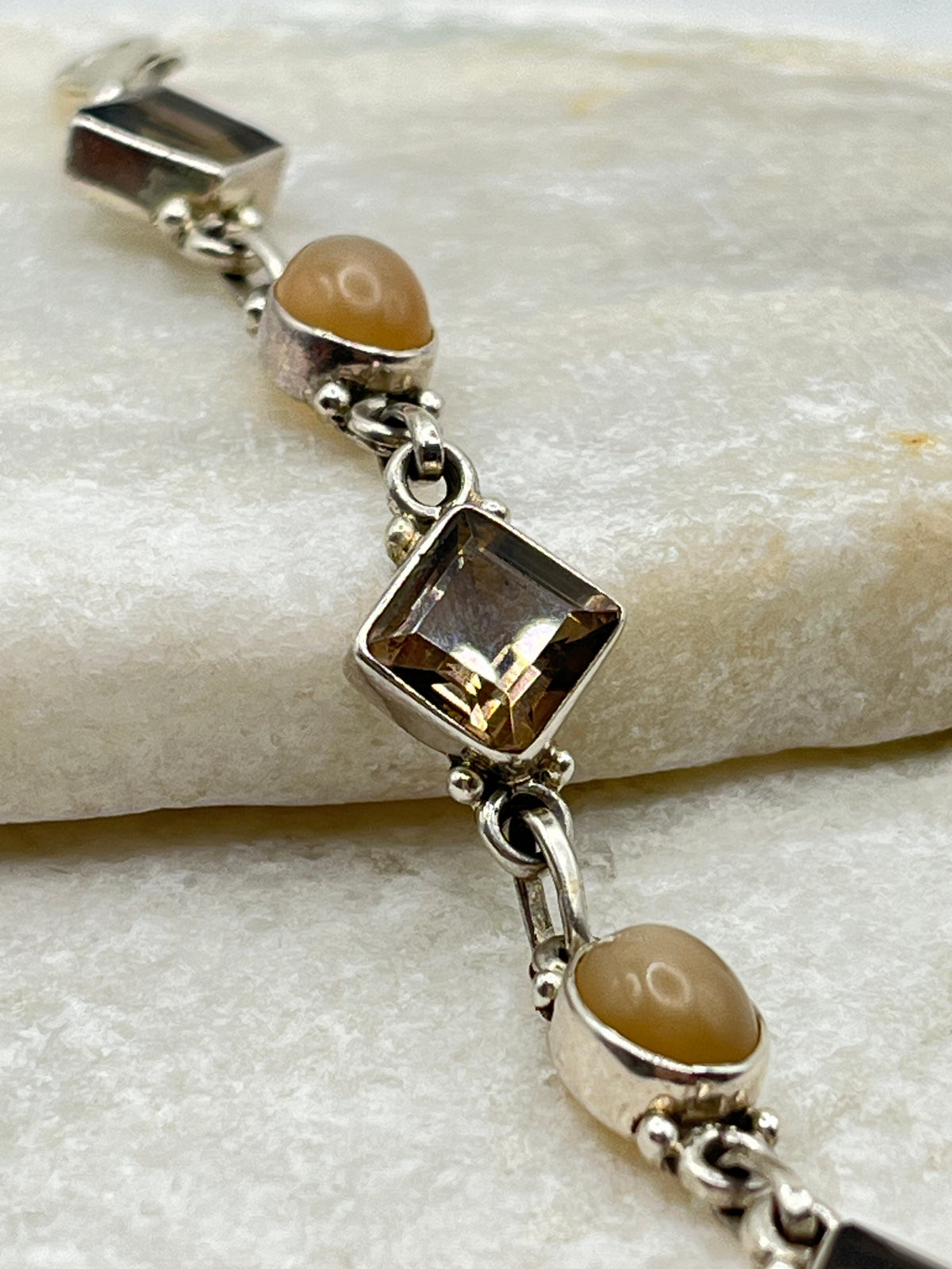 925 Sterling Silver Smoky Quartz and Moonstone Bracelet