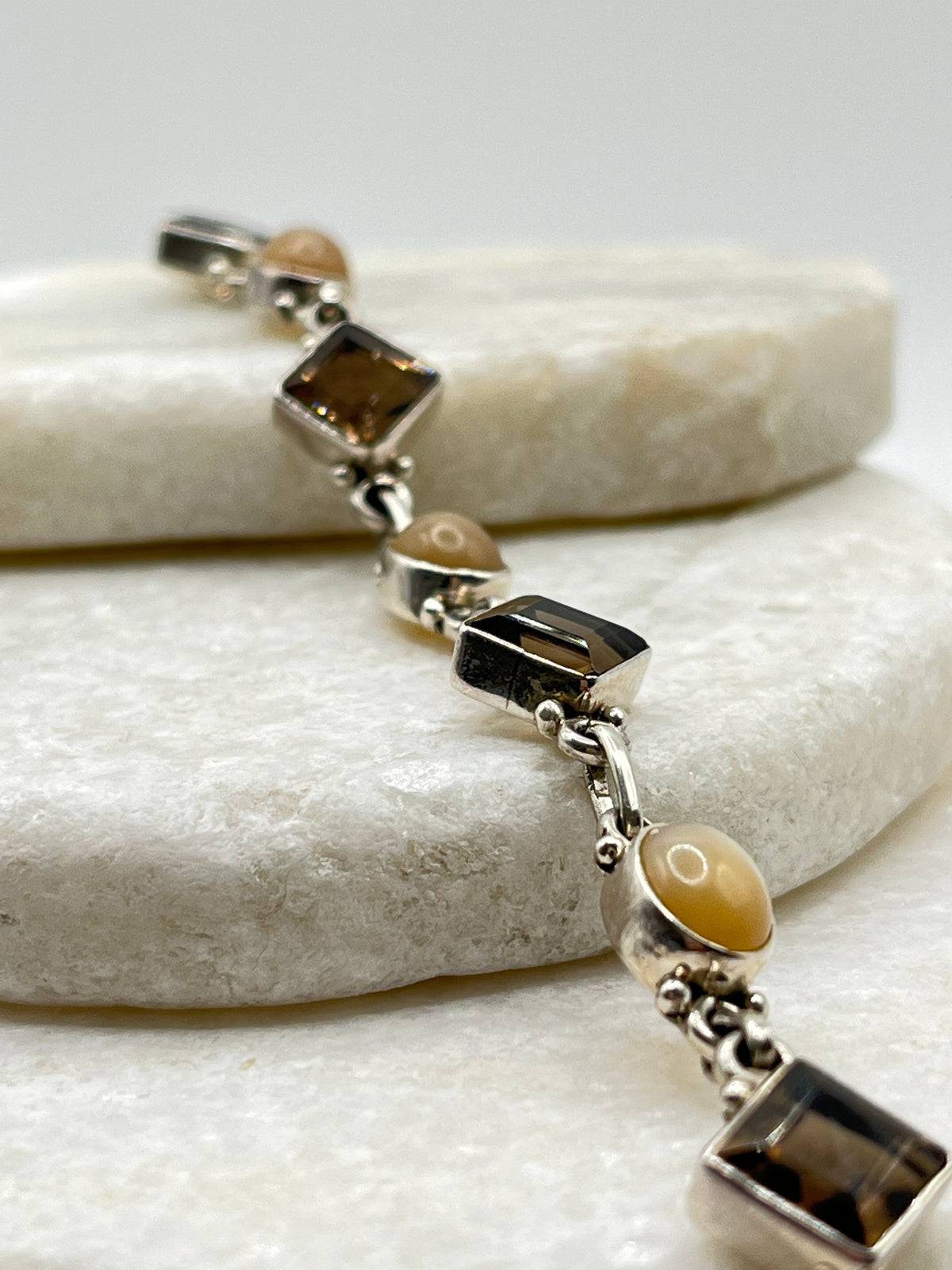 925 Sterling Silver Smoky Quartz and Moonstone Bracelet