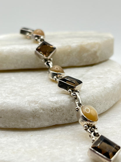 925 Sterling Silver Smoky Quartz and Moonstone Bracelet