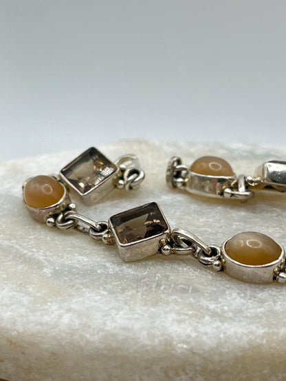 925 Sterling Silver Smoky Quartz and Moonstone Bracelet